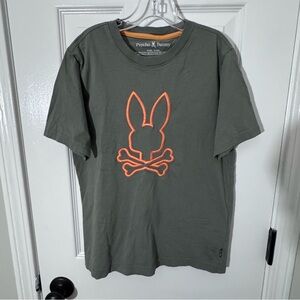Psycho Bunny Kids Olive T-Shirt with Neon Embroidered Orange Logo